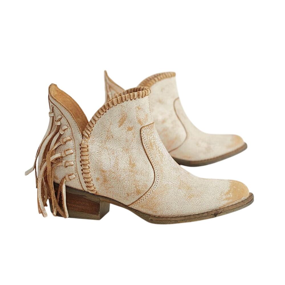 Corral Circle G Fringe Distressed White Leather Ankle Bootie Boot Size 8.5